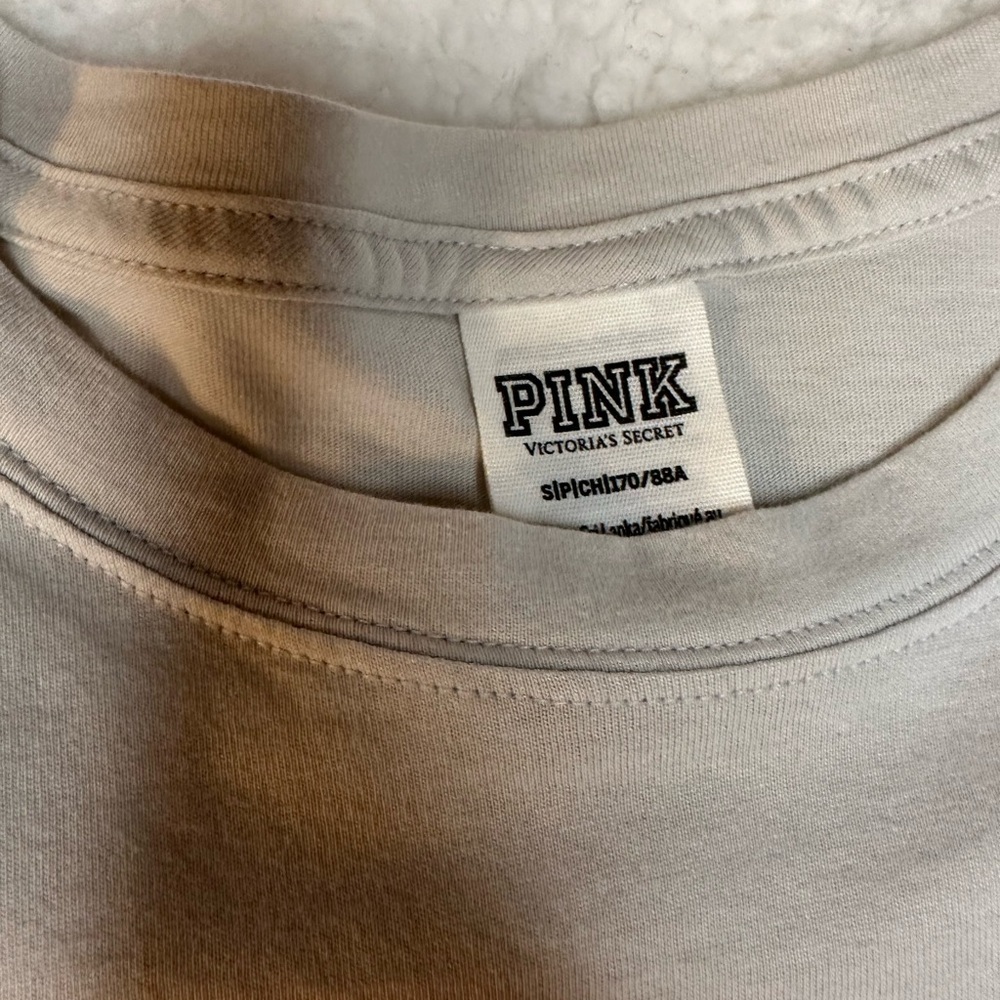 Victoria's Secret PINK Shine Bling Logo Light Gray Campus L/S Tee Shirt Small - Picture 5 of 7